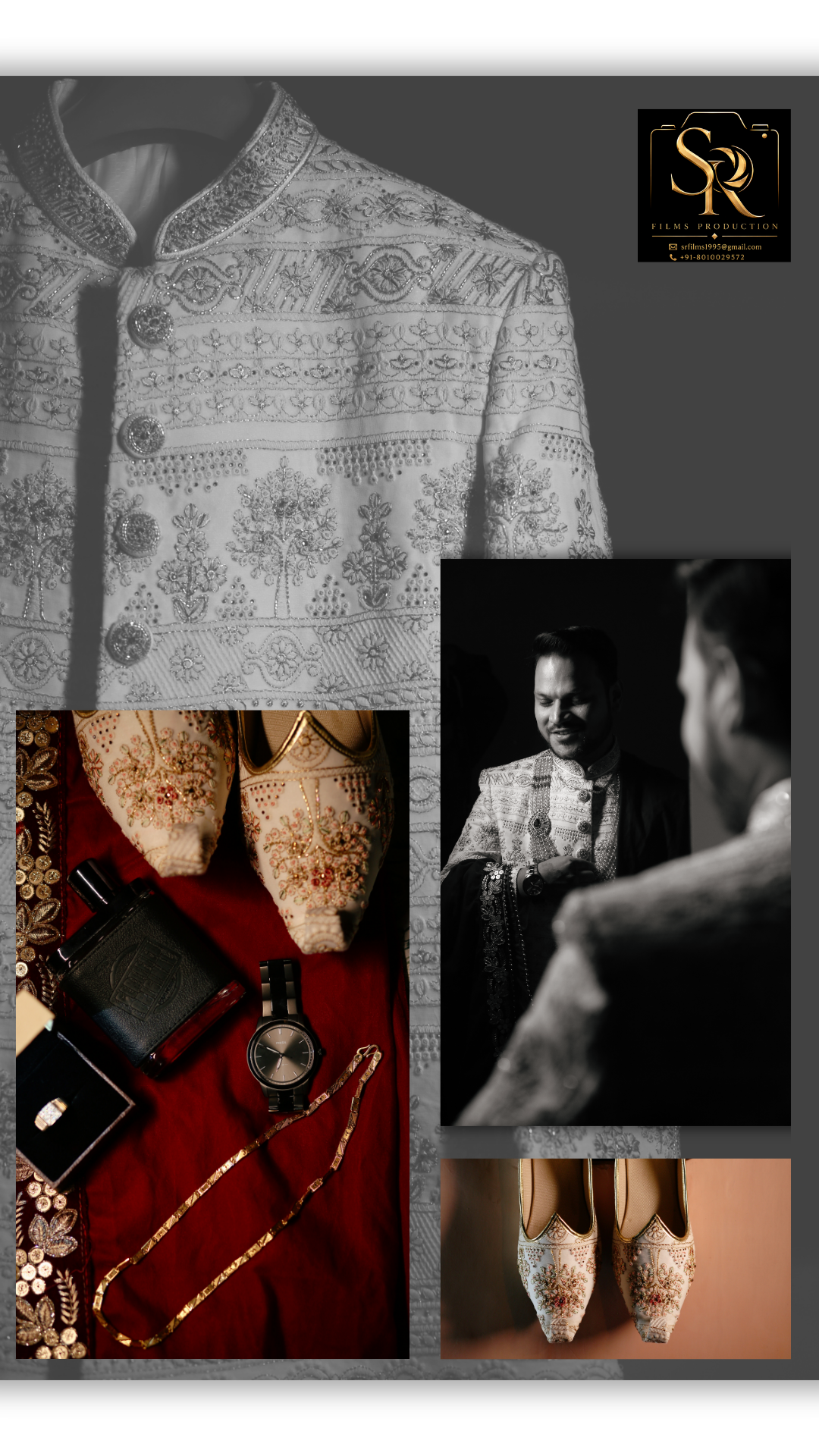 Groom detail shots — sherwani, juttis, watch and chain