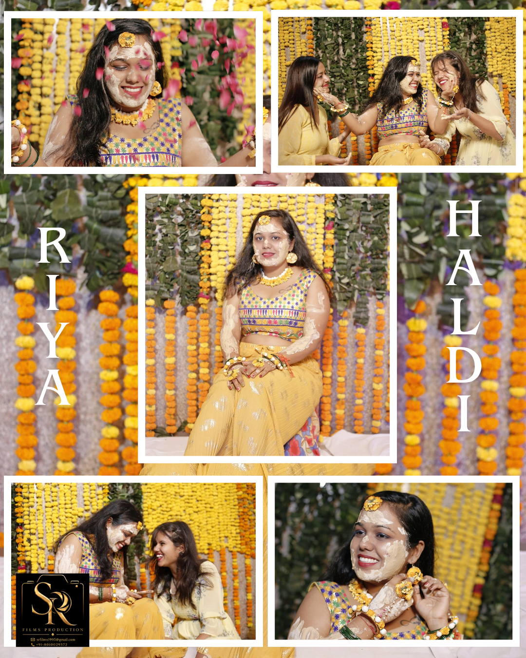 Riya's haldi ceremony with marigold backdrop